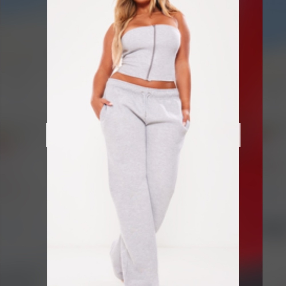 Women's Gray Strapless Two Piece Jumpsuit